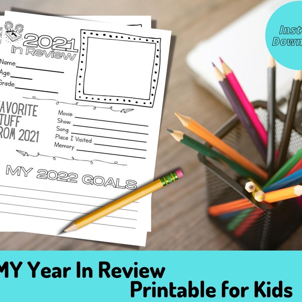 Kid's Year In Review | Afdrukbare nieuwjaarsactiviteit | Oudejaarsavond Samenvatting Activiteit | Time Capsule | Direct downloaden