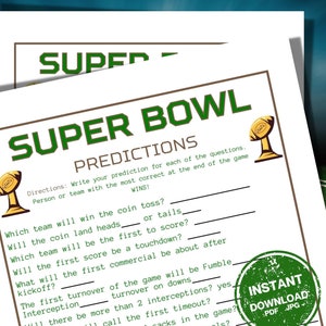 Super Bowl Predictions Printable Football Watch Party Games - Etsy