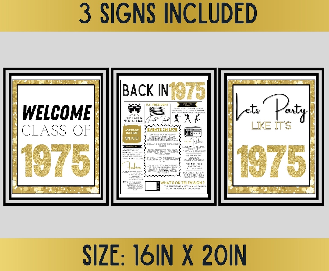 Class of 1975 reunion sign bundle welcome party back in 1975 fact
