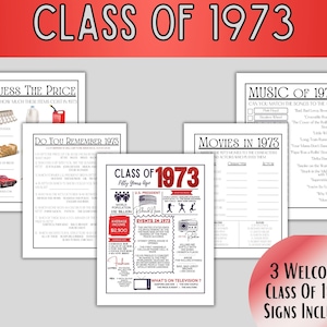 Klasse von 1973, 50th Class Reunion Printable Game Bundle - Spaß & nostalgische Aktivitäten für eine unvergessliche Feier!
