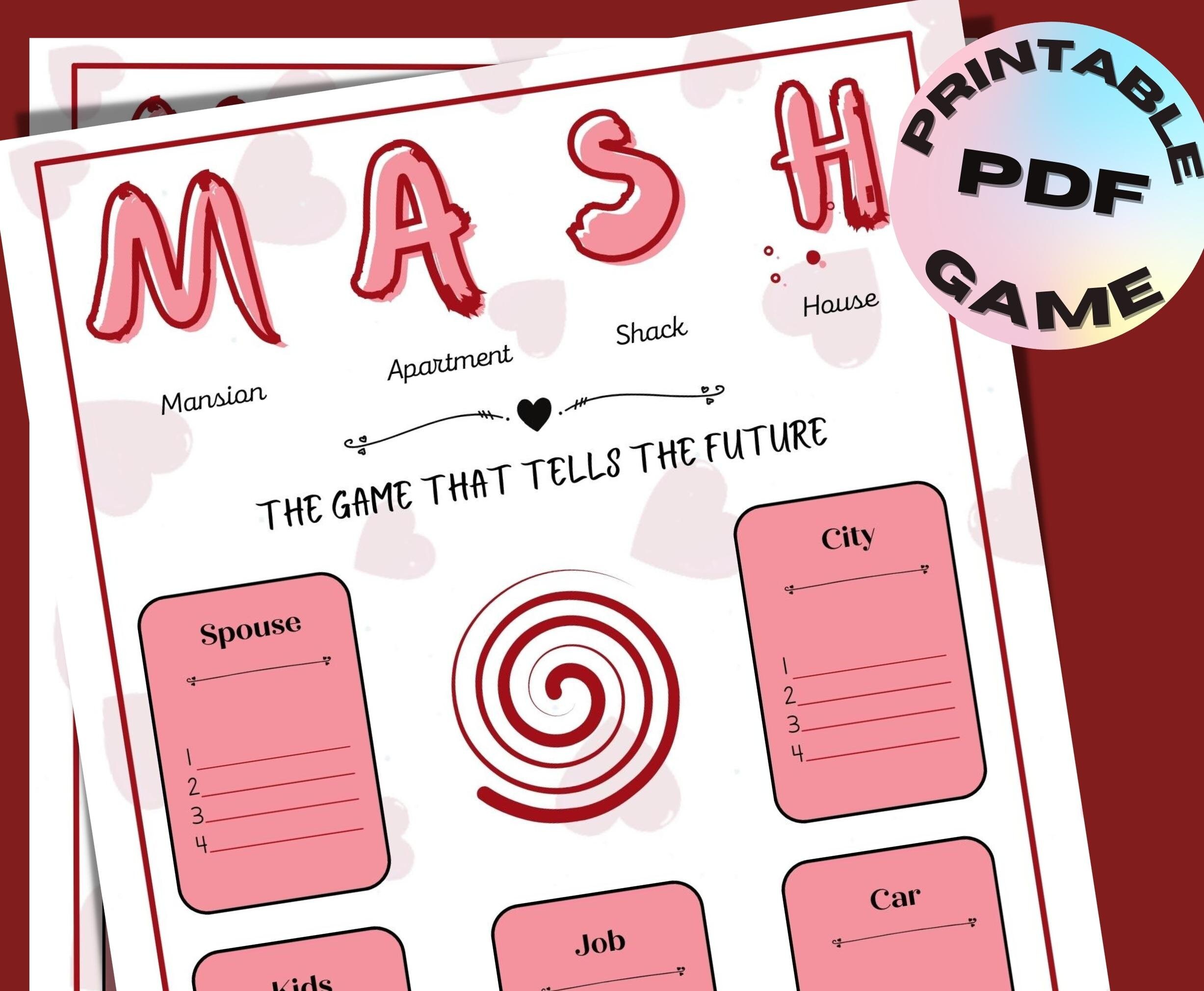 Mash Game | Valentine's Day Printable Game | Girls Party Game | Slumber ...