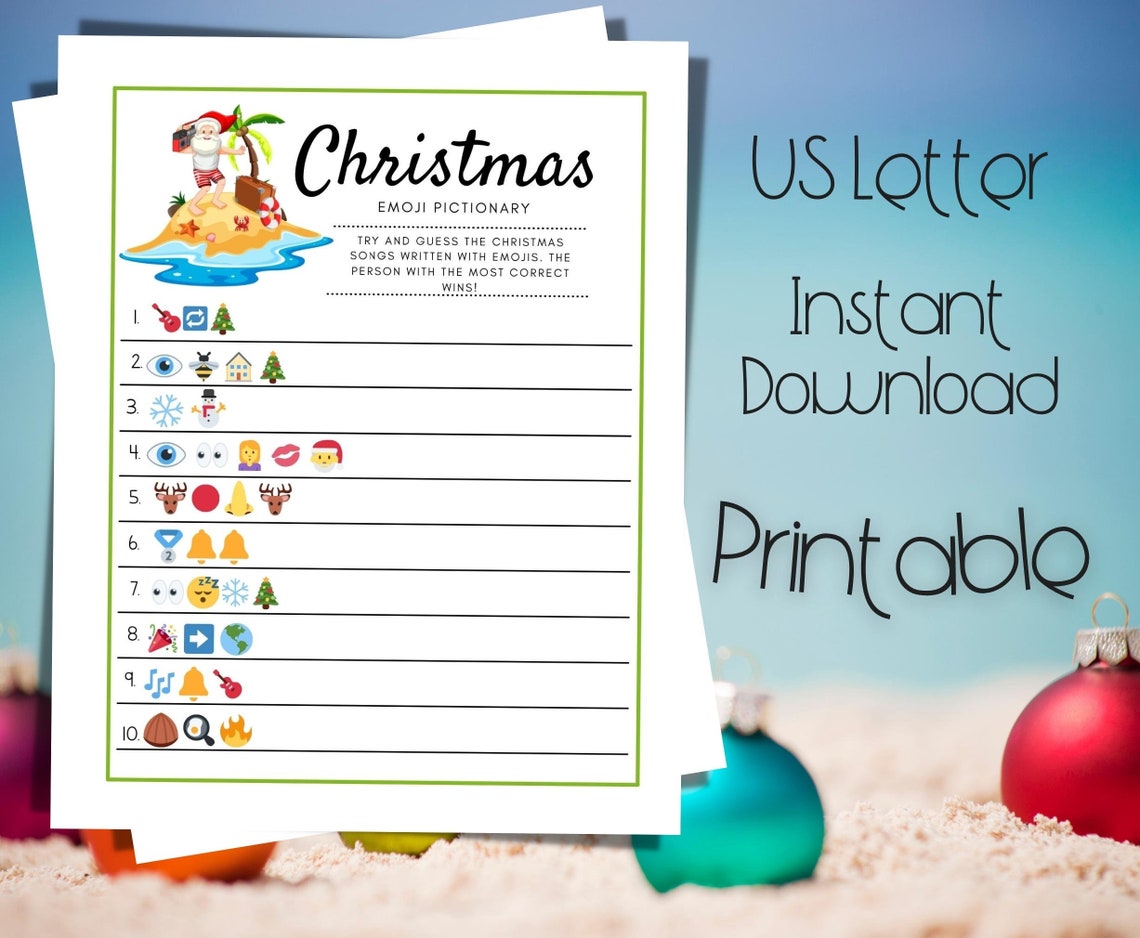 Christmas in July Emoji Pictionary Printable Game Guess the Etsy