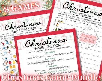 Christmas Party Game Bundle | Christmas Emoji Pictionary Printable Game | Christmas Day | Holiday Party Games | Finish The Christmas Song |
