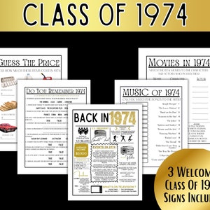 Class of 1974 50th Reunion Game Bundle - Blast from the Past: Trivia, Music, Movies & More!