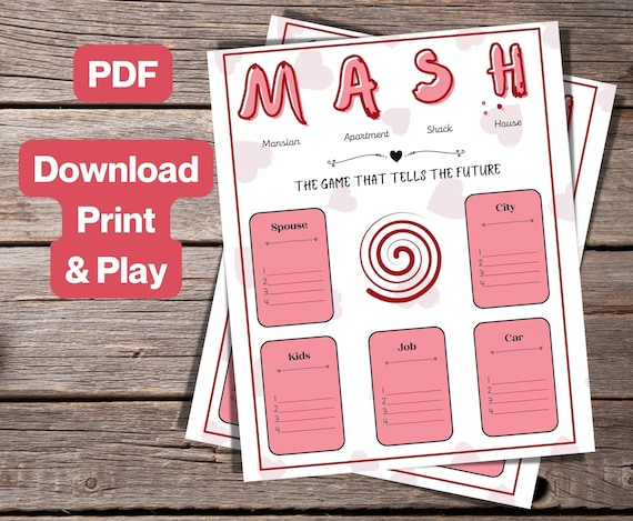Mash Game Valentine's Day Printable Game Girls Party | Etsy