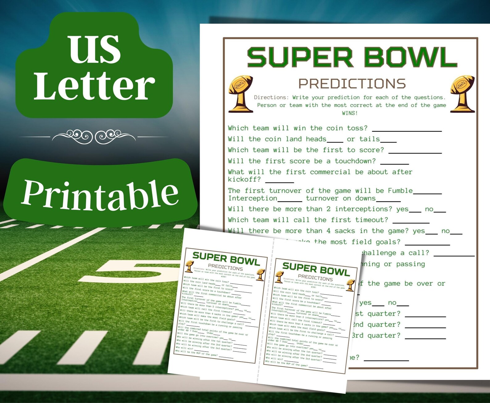 Super Bowl Predictions Printable Football Watch Party Games - Etsy