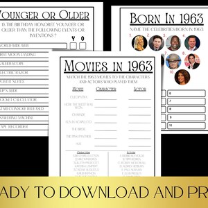 60th Birthday Party Games Bundle, Born in 1963 Game, Printable 60th ...