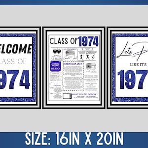 Class of 1974 Sign Bundle: Welcome Class of 1974 & Let&#39;s Party Like It&#39;s 1974 | 16x20 JPG | Nostalgic Reunion Décor