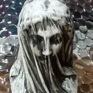 Veiled Maiden Resin Bust on Pedestal Statue
