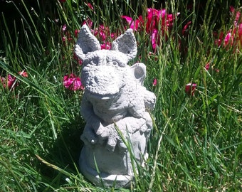 Spotty Gargoyle Sitting on Pot, Gargoyle Statue, Gardening Statue, Garden Statue, Yard Art, Fantasy