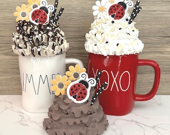 Sale Lady Bug & Flower Large Faux Whip Mug Topper