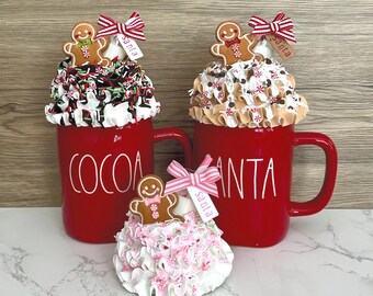Santa Milk and Gingerbread Cookie Large Faux Whip Mug Topper