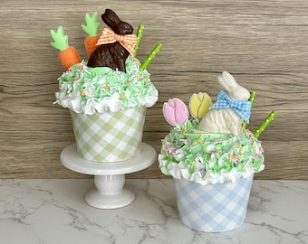 Sale Jumbo Chocolate Bunny Spring Carrot or Tulip Fake Cupcake