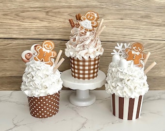 White Neutral Gingerbread Man or Girl Faux Cupcake