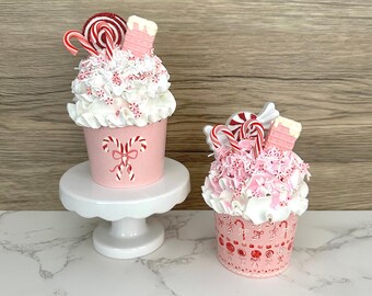 Pink Christmas Candy Fake Cupcake