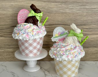 Sale Jumbo Chocolate Bunny Easter Egg or Easter Basket Fake Cupcake