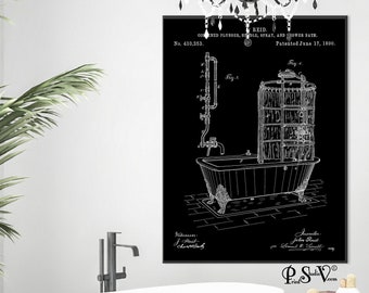 Rustic Bathroom Wall Decor Canvas, Shower Patent Canvas Poster, Vintage Black and White Bathroom Prints Wall Art Decor Gifts Bathtub Signs