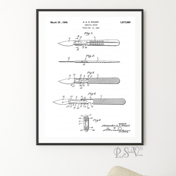 Scalpel Patent Posters Black and White Patent Prints Gifts, Vintage Medical Art for Clinic Decor Waiting Room Signs Printed Wall Art Antique