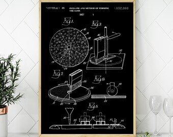 Pizza Patent Canvas Poster Print, Vintage Kitchen and Dining Decor Pizza Shop, Rustic Black White Restaurant Printed Wall Art Gifts Signs