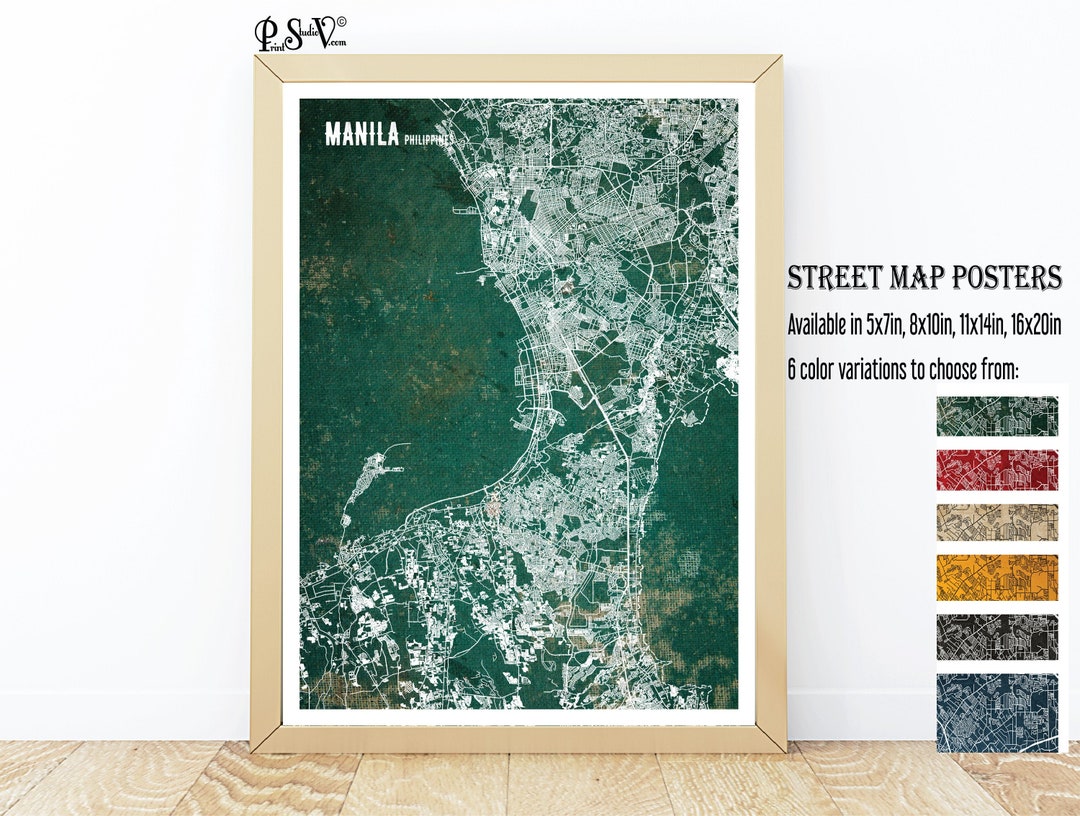 Manila City Art Prints Wall Art the Philippines Map Wall Art Etsy
