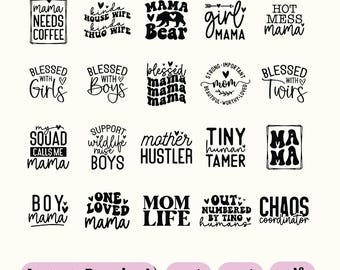 Pacote de imagens SVG engraçadas sobre a vida de mãe, frases de mãe protetora (download digital)