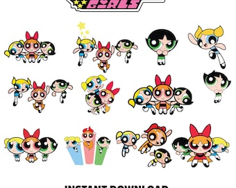 Powerpuff Girls SVG-Bundle, Powerpuff Girls Png, Powerpuff Clipart, Powerpuff svg, Digital Download Bundle SVG, Eps, Png