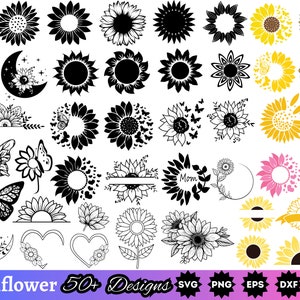 50+ Sunflower SVG Bundle|Sunflower Monogram SVG|Sunflower PNG|Sunflower Cut File|Sunflower Clipart |Sunflower Silhouette Svg file for cricut