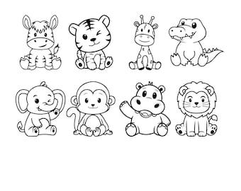 Safari Animals Outline SVG: Cute Jungle Animal Cut Files (Cricut, Silhouette)