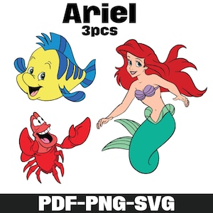 Paquete SVG de la sirenita Ariel, descarga instantánea, paquete para Cricut, silueta vectorial SVG PNG DXF, archivo de corte