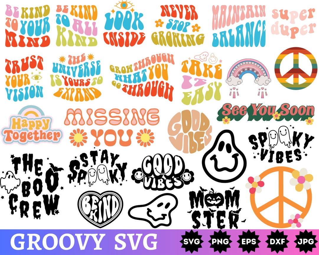 Groovy SVG Bundle Boho Rainbow SVG Hippie SVG Inspirational Svg ...
