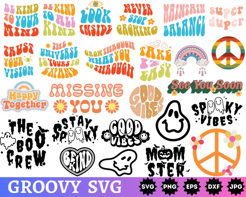 Groovy SVG Bundle Boho Rainbow SVG Hippie SVG Inspirational Svg ...