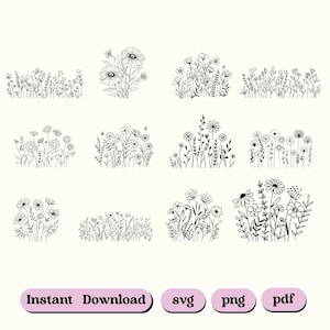 Wildflower Svg Bundle, Flower svg, Floral svg Bundle, Minimalist Flower Bouquet, Floral svg, Botanical svg, nature svg, flower sketch svg