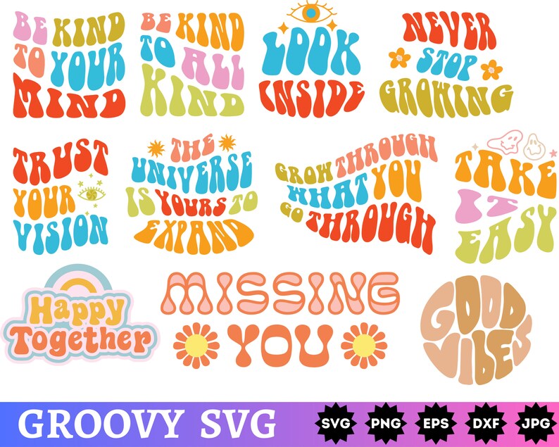 Groovy SVG Bundle Boho Rainbow SVG Hippie SVG Inspirational Svg ...