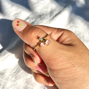 18k gold + Crystal Fruit Ring | Grape, Banana, Cherries, Lemon, Promise Ring, Gift Ideas, Sister, Dainty rings, Nickel free, Black Friday
