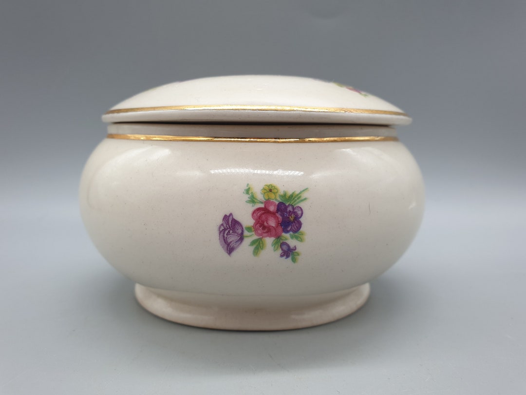 Vintage Porcelain Round Sugar Bowl / Container With Floral & Etsy