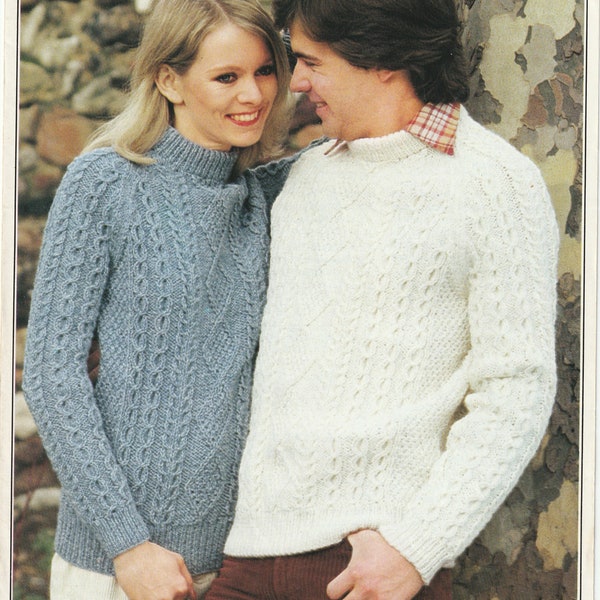 Patons Capstan 1752 Keeping in with Tradition, Vintage Mens and Womens Cable Mock Neck Sweater Pattern
