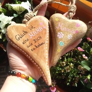 Mother&#39;s Day heart, wooden heart labeled, Mother&#39;s Day gift, mom, happiness is, hand-painted, decoration, wooden heart, soul stones with heart