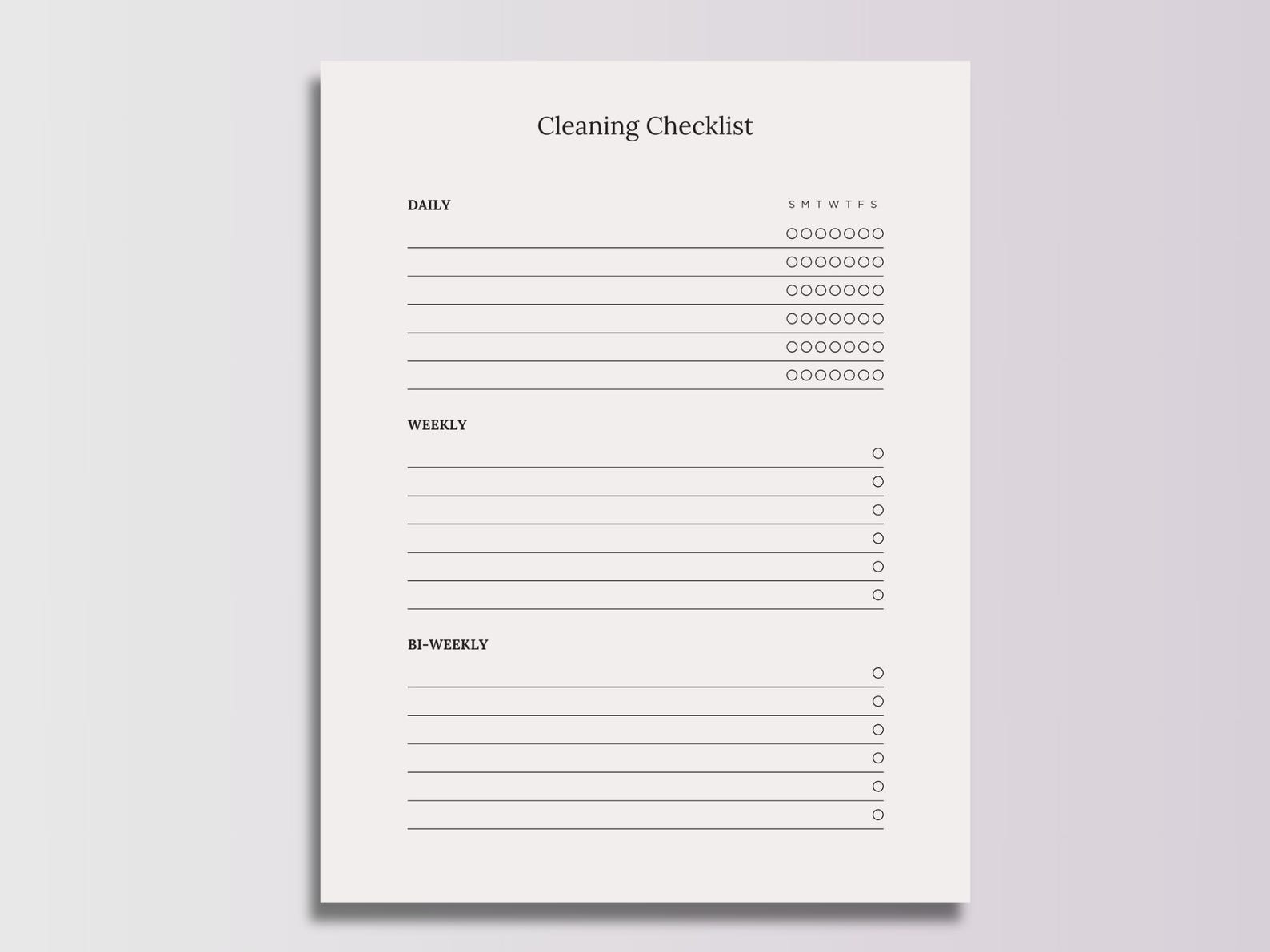 Minimalistic Cleaning Checklist, Daily Weekly Bi-weekly Tracker ...