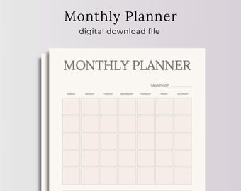 Agenda mensuel, modèle minimaliste en un coup d'oeil sur le mois, fichier numérique, téléchargement immédiat, impression, calendrier non daté d'organisation pour iPad