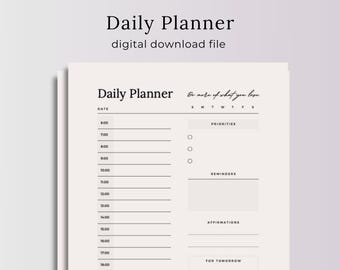 Agenda quotidien, modèle imprimable simple non daté, style minimaliste, feuille de calendrier d'organisation du programme, téléchargement immédiat, fichier numérique