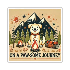 Adesivo de para-choque Pawsome • Adesivo de acampamento para cães • Adesivo de vinil para fogueira de cachorro feliz • Adesivo de cachorro para aventura ao ar livre