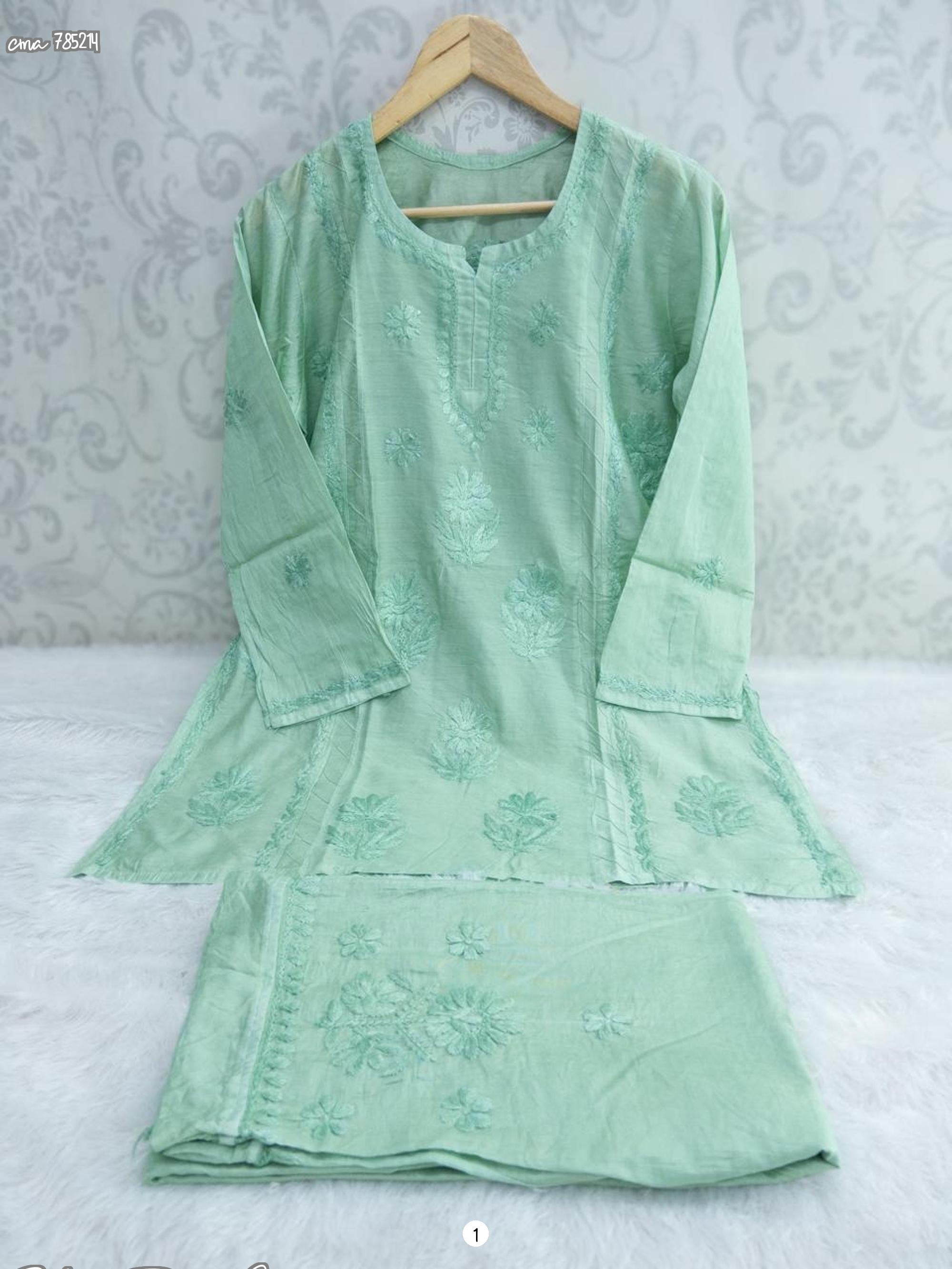Chikankari Embroidered Straight Kurta & Trousers Set