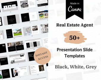 listing presentation kit real estate 50+ Real Estate Presentation Slide Templates Black White Grey Canva | Realtor Listing Presentation | Realtor Presentation Deck