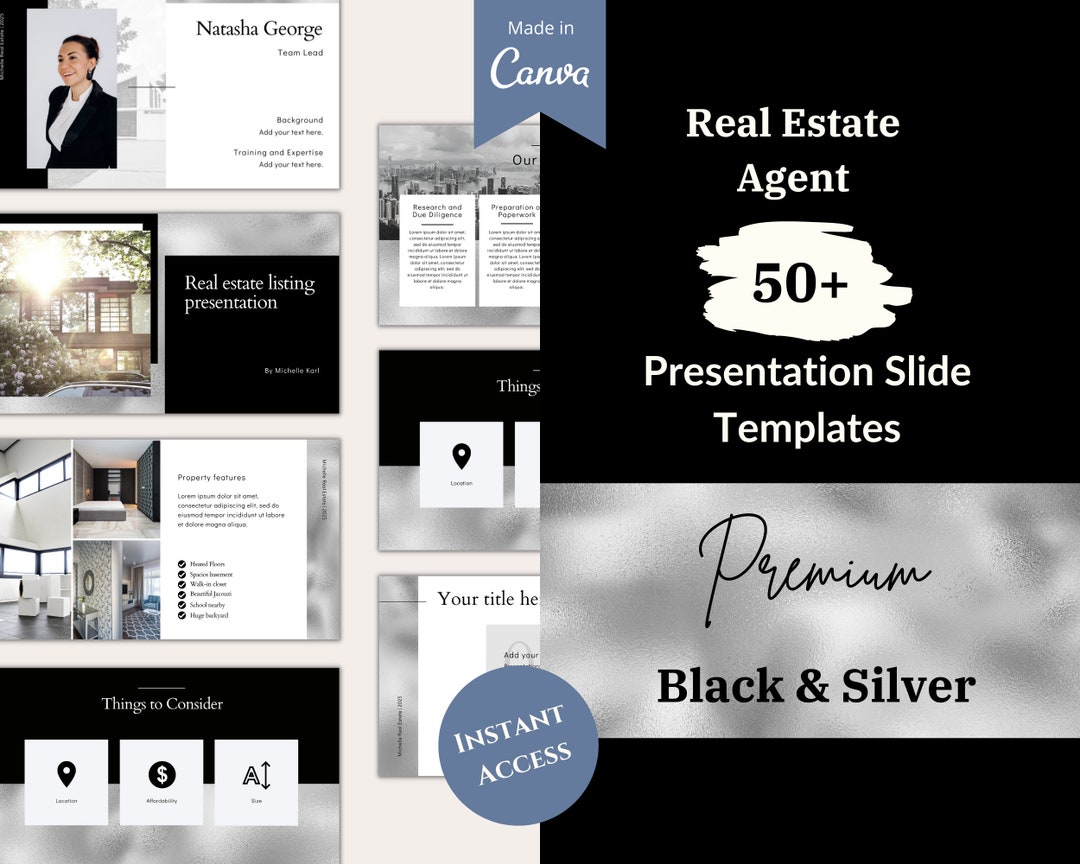50+ Luxury Real Estate Presentation Slides Black and Silver Canva ...