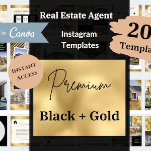 200 Luxury Gold Real Estate Agent Social Media Template Bundle | Realtor Instagram Facebook post stories | Realtor Branding editable Canva