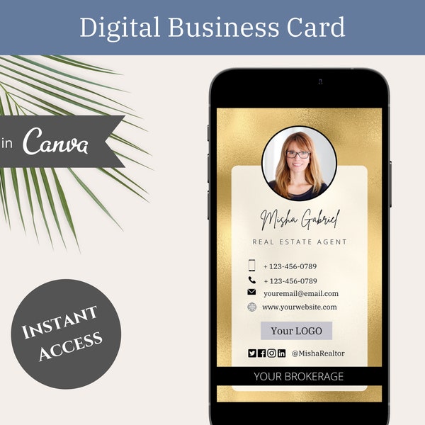 GOLD Real Estate Digital Business Card Template | Realtor Luxury Personal Branding Digital Business Card | Real Estate Agent Networking |