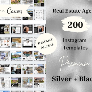 200 Silver & Black Real Estate Agent Instagram Posts and Stories Template | Realtor marketing | Real Estate Social Media, Realtor Branding