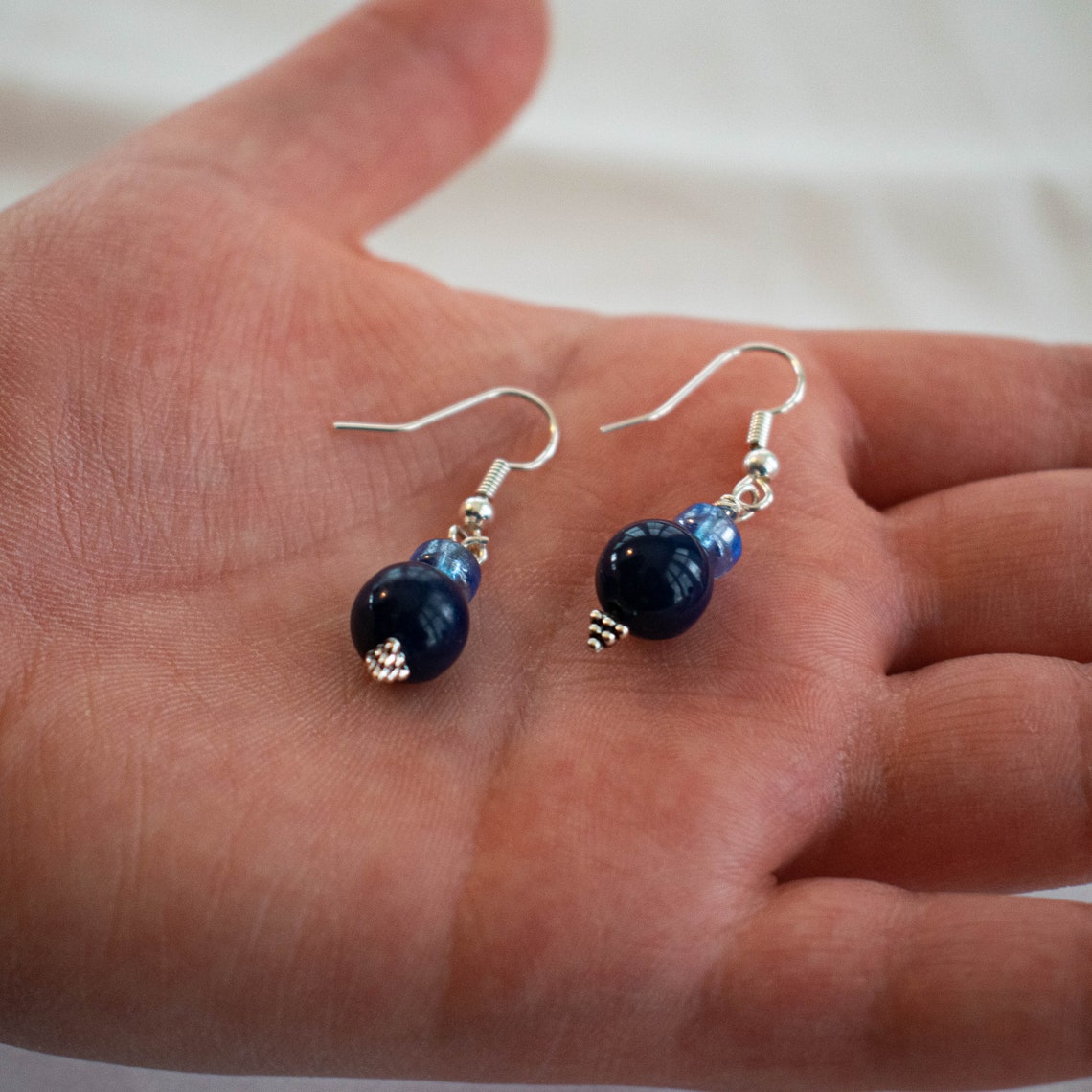 Simple Blue Earrings Dangling Earrings Handmade Dark Blue Etsy
