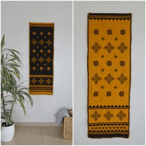 Finnish wall hanging wool Takana vintage reversible mid century tapestry Woven orange brown Scandinavian decor