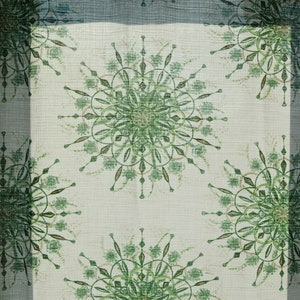 Vintage curtain green patterned long retro print fabric panel Scandinavian Swedish home